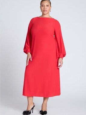 Eloquii Plus Size Red Midi Dress with Balloon Sleeves Open Back Size 20